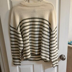 Divided Cream and Green Striped Sweater